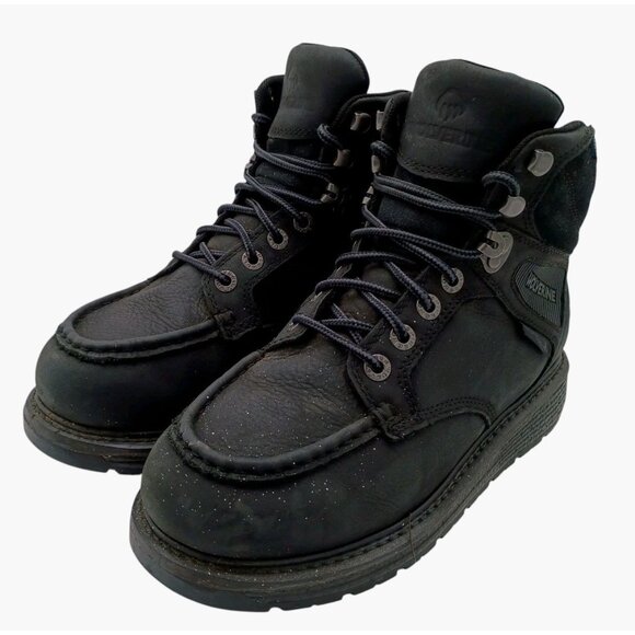 Wolverine Mens Hellcat Black Leather Work & Safety Boots Size 7.5 Med Wedge Sole - Picture 2 of 8